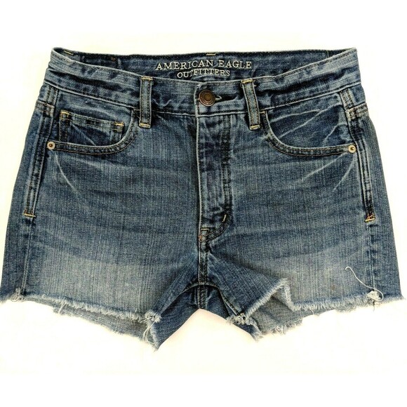 AMERICAN EAGLE AEO Jean Shorts  Women's 00  Denim Hi-Waist Button-fly Cut-off - Picture 1 of 7
